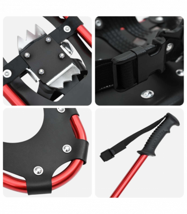 vidaXL 3 in 1 Snowshoes with Hiking Poles Red and Black 30 inches