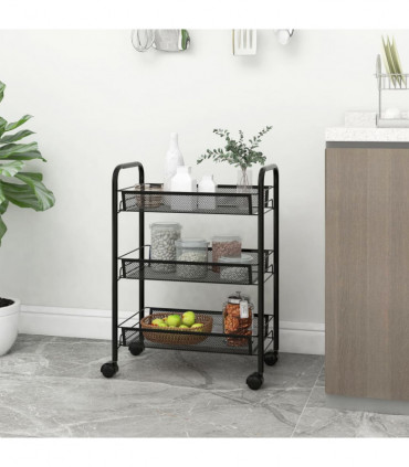 vidaXL 3-Tier Kitchen Trolley Black 46x26x64 cm Iron