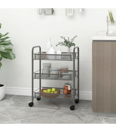 vidaXL 3-Tier Kitchen Trolley Grey 46x26x64 cm Iron