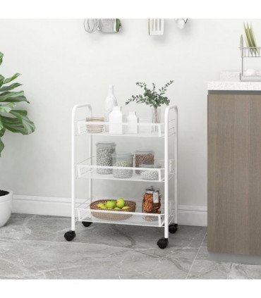vidaXL 3-Tier Kitchen Trolley White 46x26x64 cm Iron