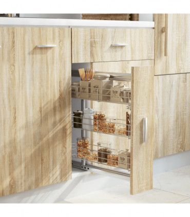 vidaXL 3-Tier Pull-out Kitchen Wire Basket Silver 47x15.5x55.5 cm