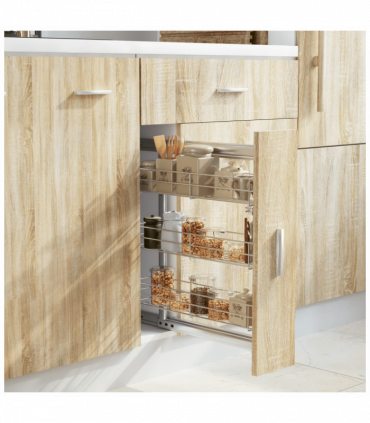 vidaXL 3-Tier Pull-out Kitchen Wire Basket Silver 47x15.5x55.5 cm