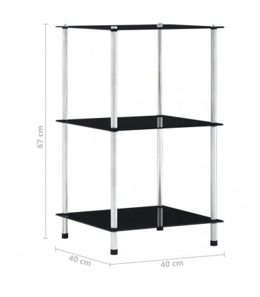 vidaXL 3-Tier Shelf Black 40x40x67 cm Tempered Glass