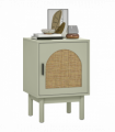 HOMCOM Boho Bedside Table with Rattan Door and Adjustable Shelf, Light Green