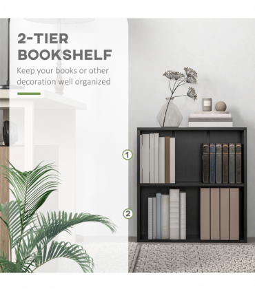 HOMCOM Bookshelf Display Storage Shelf with 2 Compartments for Study Black