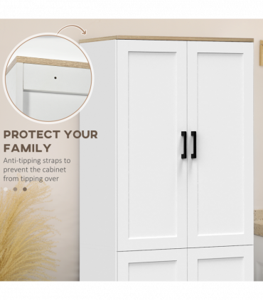 HOMCOM Modern Kitchen Cupboard Storage Cabinet with 4 Shelves, White