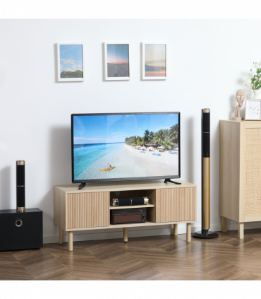 HOMCOM TV Stand Cabinet for TVs up to 50" with Sliding Doors, Natural