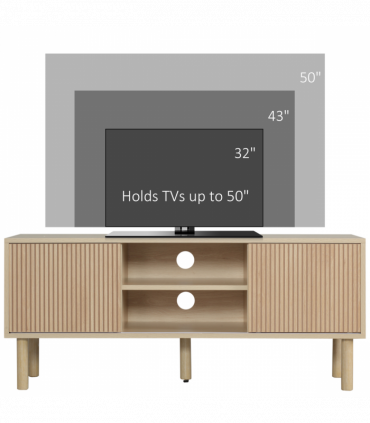 HOMCOM TV Stand Cabinet for TVs up to 50" with Sliding Doors, Natural