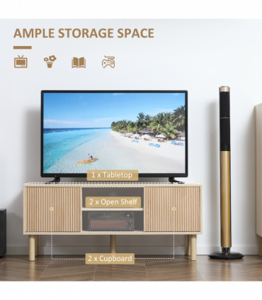 HOMCOM TV Stand Cabinet for TVs up to 50" with Sliding Doors, Natural