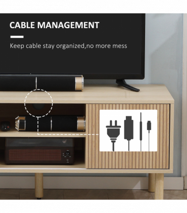 HOMCOM TV Stand Cabinet for TVs up to 50" with Sliding Doors, Natural