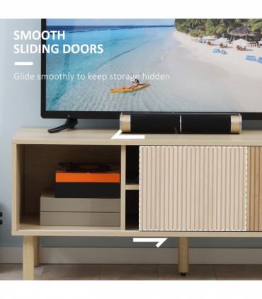HOMCOM TV Stand Cabinet for TVs up to 50" with Sliding Doors, Natural