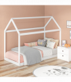 HOMCOM Wooden Single Bed Frame with Tree House Style, White