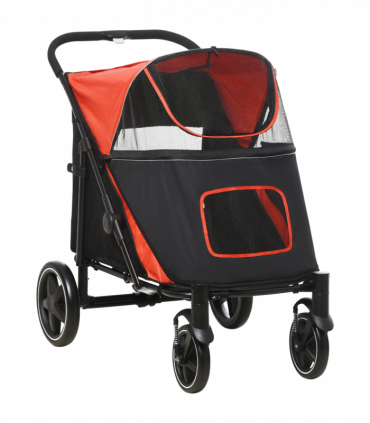 PawHut Foldable Dog Carriage w/ Universal Wheels, Shock Absorber - Red