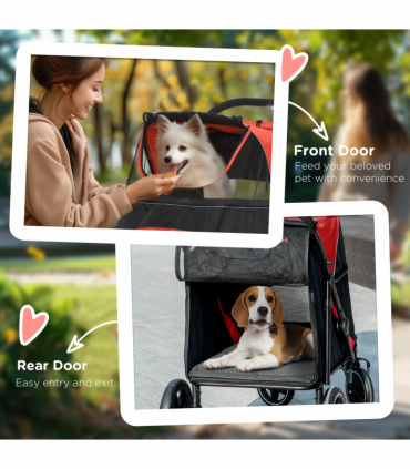 PawHut Foldable Dog Carriage w/ Universal Wheels, Shock Absorber - Red