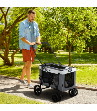 PawHut Foldable Pet Stroller w/ Detachable Carrier, Soft Padding - Grey
