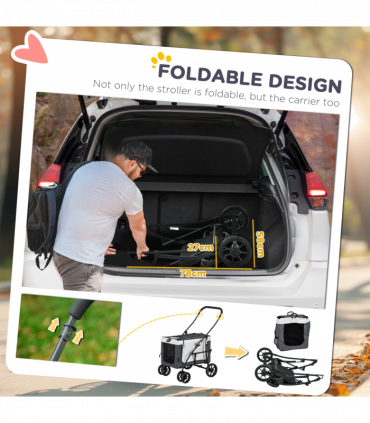 PawHut Foldable Pet Stroller w/ Detachable Carrier, Soft Padding - Grey