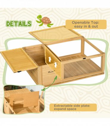 PawHut Tortoise House w/ Mesh Roof, Small Pet Reptile Wooden House - Yellow