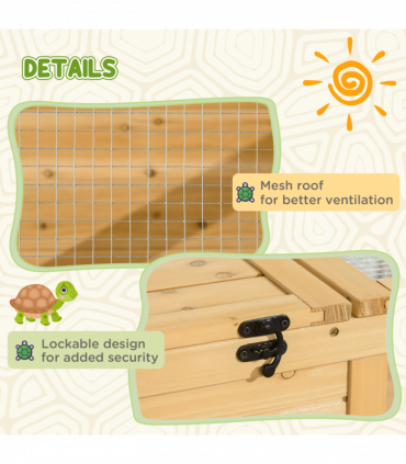 PawHut Tortoise House w/ Mesh Roof, Small Pet Reptile Wooden House - Yellow