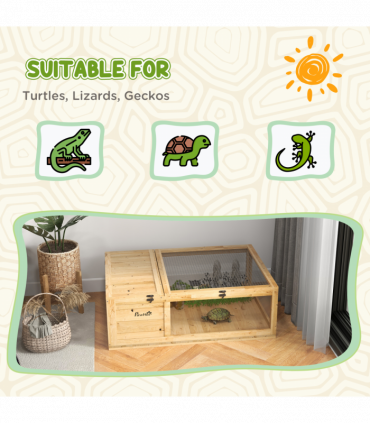 PawHut Tortoise House w/ Mesh Roof, Small Pet Reptile Wooden House - Yellow