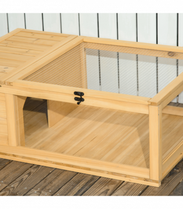 PawHut Tortoise House w/ Mesh Roof, Small Pet Reptile Wooden House - Yellow