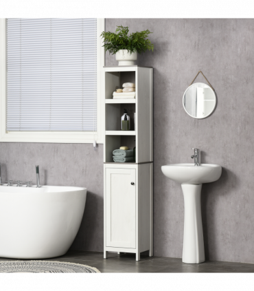 Tall Bathroom Storage Cabinet, Linen Tower with Adjustable Shelf, White