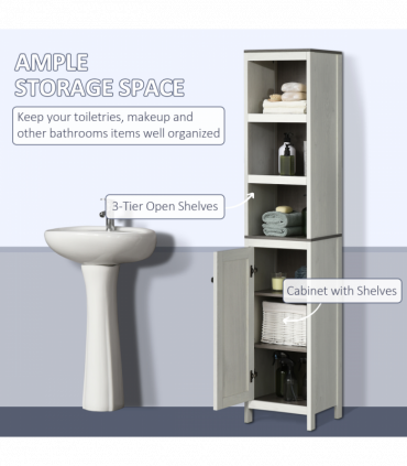 Tall Bathroom Storage Cabinet, Linen Tower with Adjustable Shelf, White