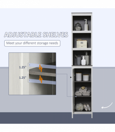 Tall Bathroom Storage Cabinet, Linen Tower with Adjustable Shelf, White