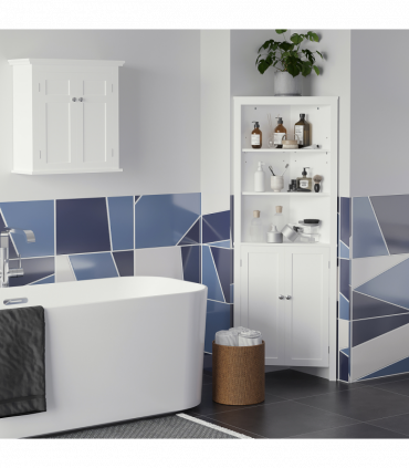 kleankin Corner Bathroom Cabinet, Double Doors and Adjustable Shelves, White