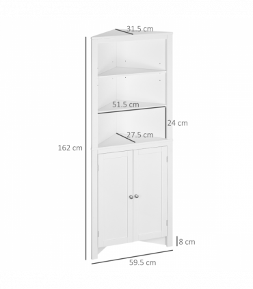 kleankin Corner Bathroom Cabinet, Double Doors and Adjustable Shelves, White