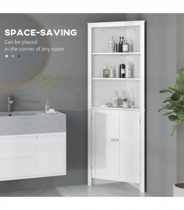 kleankin Corner Bathroom Cabinet, Double Doors and Adjustable Shelves, White