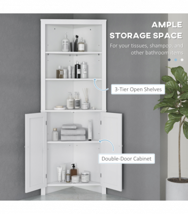 kleankin Corner Bathroom Cabinet, Double Doors and Adjustable Shelves, White