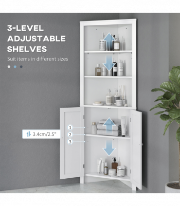 kleankin Corner Bathroom Cabinet, Double Doors and Adjustable Shelves, White