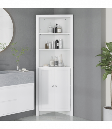 kleankin Corner Bathroom Cabinet, Double Doors and Adjustable Shelves, White