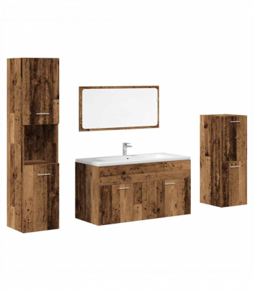 vidaXL 4 Piece Bathroom Furniture Set Old Wood Engineered Wood