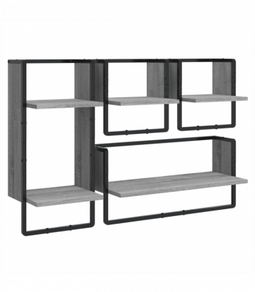 vidaXL 4 Piece Wall Shelf Set with Bars Grey Sonoma Engineered Wood