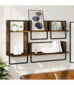 vidaXL 4 Piece Wall Shelf Set with Bars Smoked Oak Engineered Wood