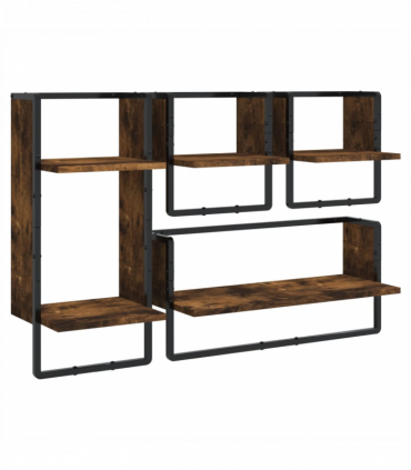 vidaXL 4 Piece Wall Shelf Set with Bars Smoked Oak Engineered Wood