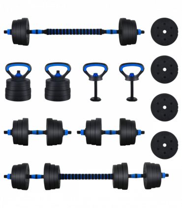 vidaXL 4-in-1 Dumbbell Set Black and Blue 121 x 19.5 x 19.5 cm