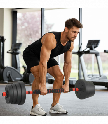 vidaXL 4-in-1 Dumbbell Set Black and Red 121 x 19.5 x 19.5 cm