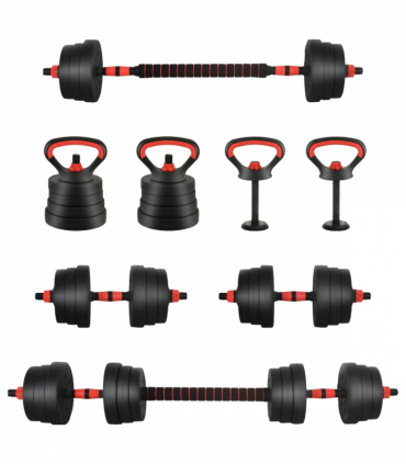vidaXL 4-in-1 Dumbbell Set Black and Red 121 x 19.5 x 19.5 cm