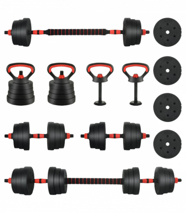 vidaXL 4-in-1 Dumbbell Set Black and Red 121 x 19.5 x 19.5 cm