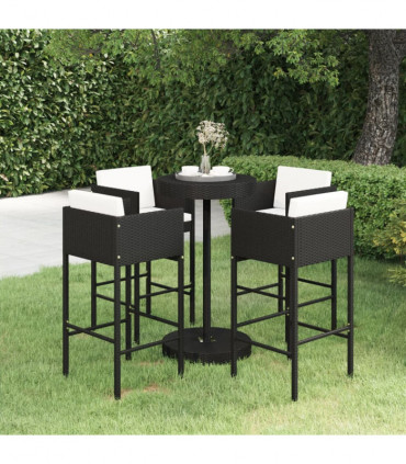 vidaXL 5 Piece Garden Bar Set with Cushions Poly Rattan Black