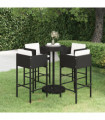 vidaXL 5 Piece Garden Bar Set with Cushions Poly Rattan Black