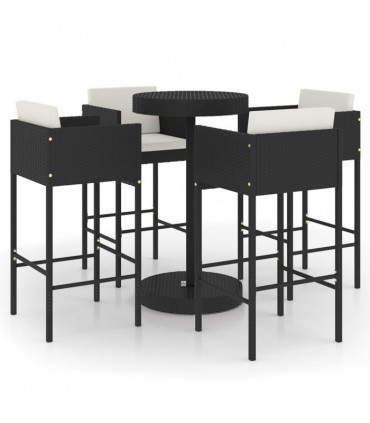 vidaXL 5 Piece Garden Bar Set with Cushions Poly Rattan Black