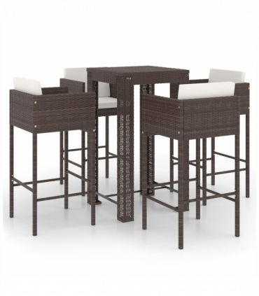 vidaXL 5 Piece Garden Bar Set with Cushions Poly Rattan Brown