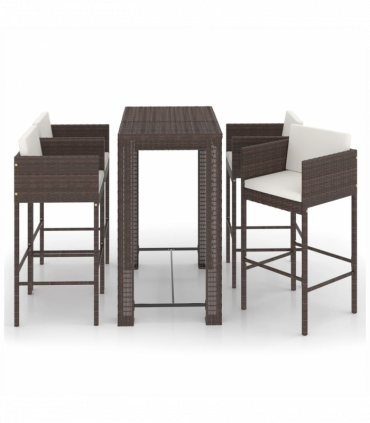 vidaXL 5 Piece Garden Bar Set with Cushions Poly Rattan Brown