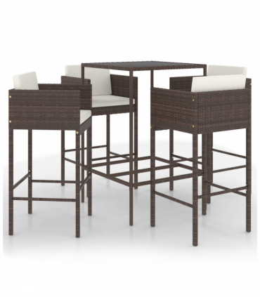 vidaXL 5 Piece Garden Bar Set with Cushions Poly Rattan Brown