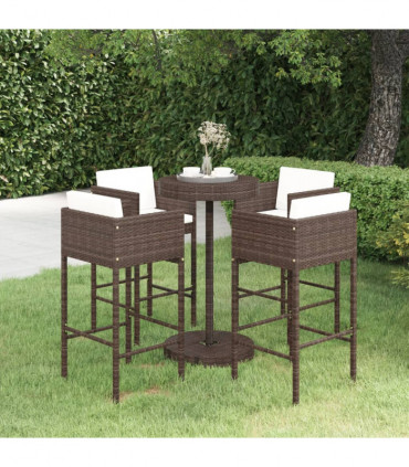 vidaXL 5 Piece Garden Bar Set with Cushions Poly Rattan Brown
