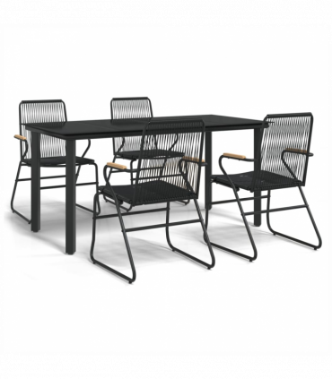 vidaXL 5 Piece Garden Dining Set Black PVC Rattan