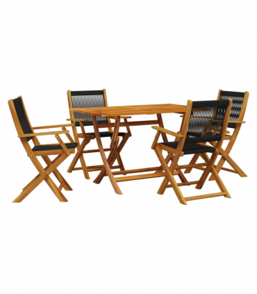 vidaXL 5 Piece Garden Dining Set Black Polypropylene and Solid Wood